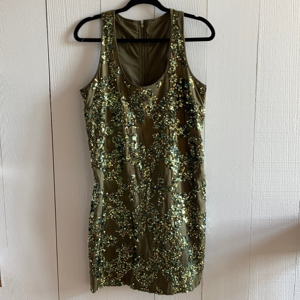 JCrew Olive Sequin Dress Sz 6